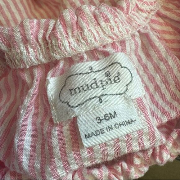 Mud Pie Pink & White Striped Seersucker Ruffle Romper w/ Tennis Racquets & Ball - Picture 5 of 11